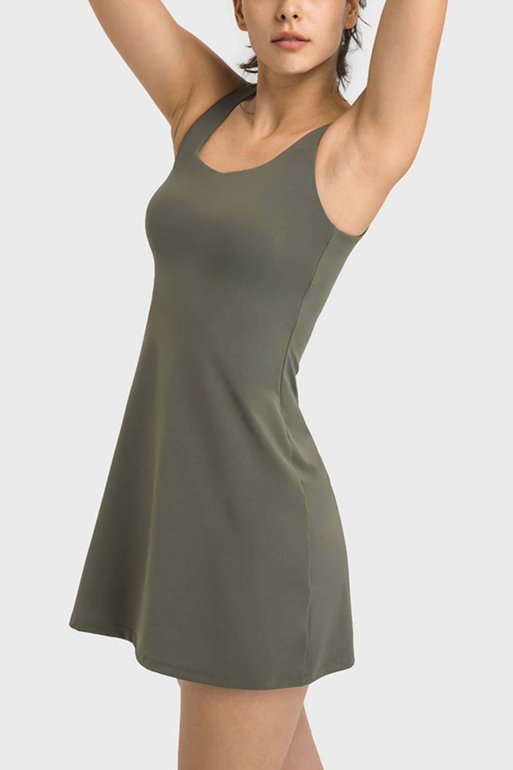 Square Neck Sports Tank Dress with Full Coverage Bottoms in 3 Color Choices in Size 4, 6, 8, 10, 12