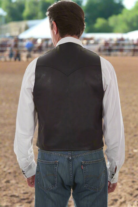 Black Lambskin Leather Western Vest with Front Button Closure by Scully in Size 36, 38, 40, 42, 44, 46, 48, 50, 52, 54, or 56