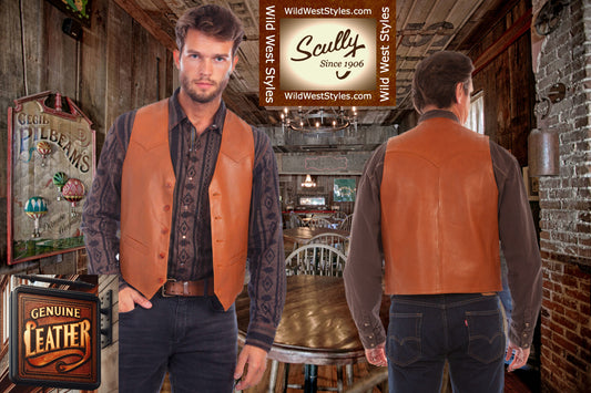 Ranch Tan Lambskin Leather Vest with Front Button Closure by Scully in Size 36, 38, 40, 42, 44, 46, 48, 50, 52, 54, or 56