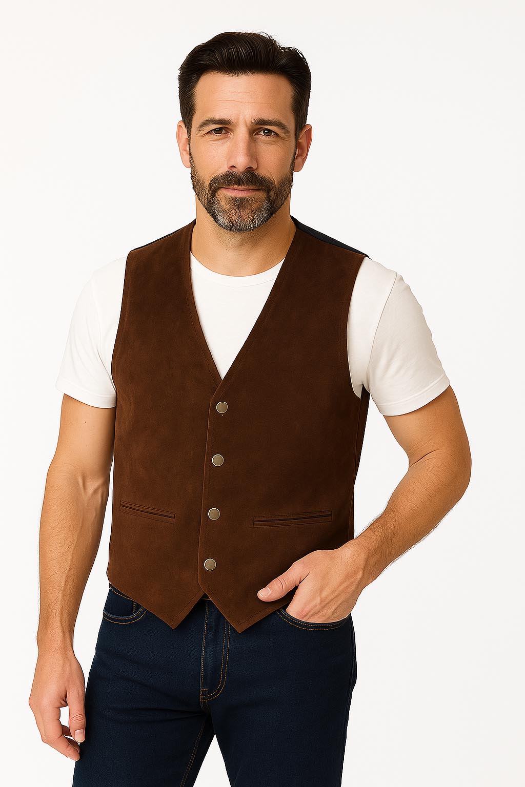 Boar Suede Snap Front Vest
