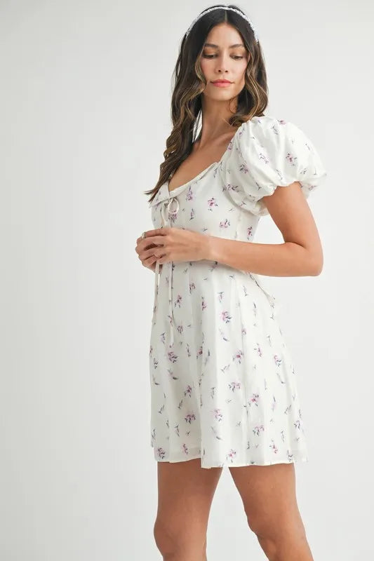 MABLE Floral Print Puff Sleeve Mini Dress