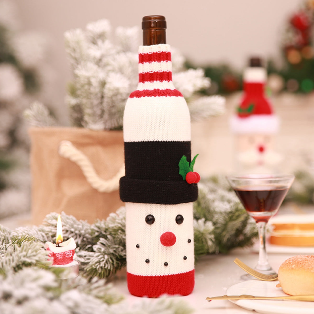 Christmas Knit Wine Bottle Cover Style B One Size