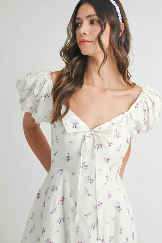 MABLE Floral Print Puff Sleeve Mini Dress