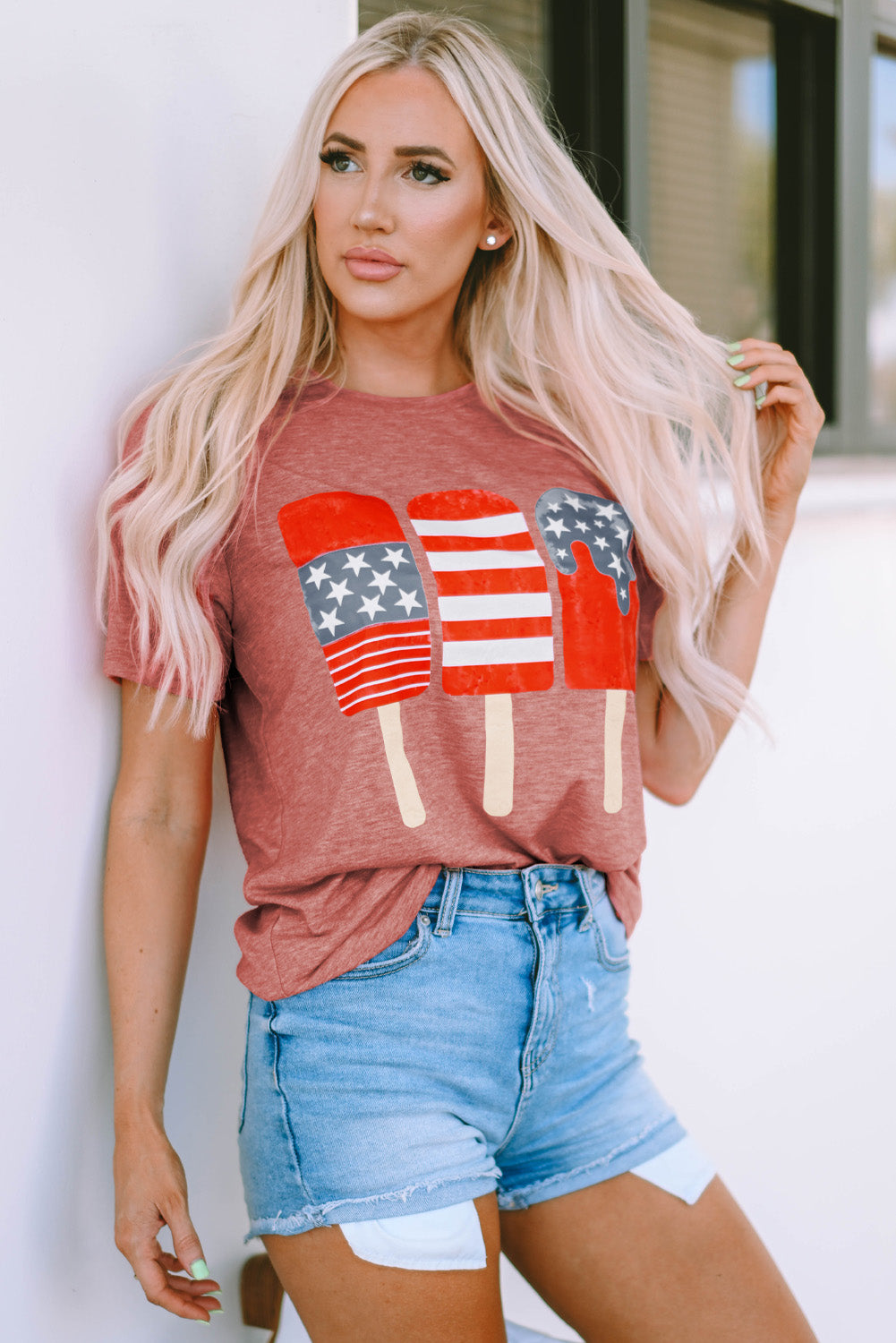 Lick 'Em US Flag Round Neck Short Sleeve T-Shirt in Size S, M, L, XL