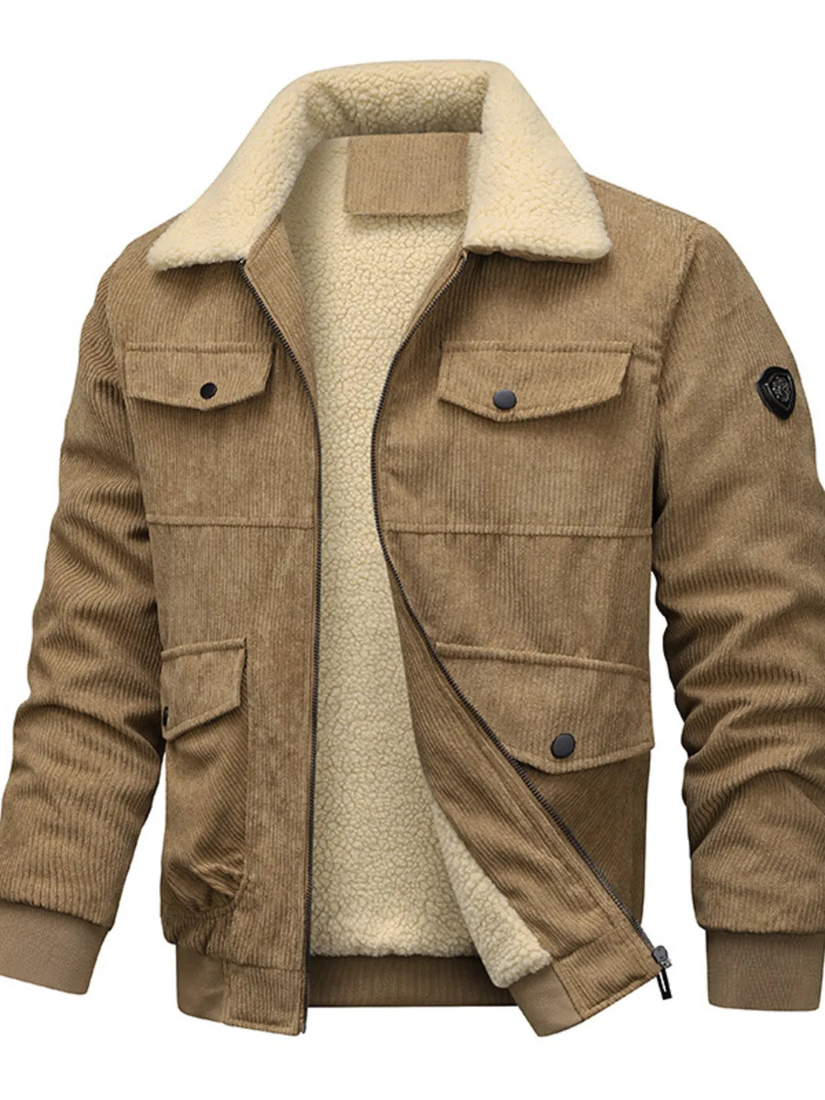 Men's Full Size Sherpa-Lined Corduroy Jacket Plus Size Khaki