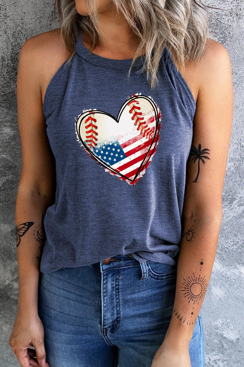 US Flag Heart Graphic Tank in White or Blue in Size XS, S, M, L, XL, 2XL