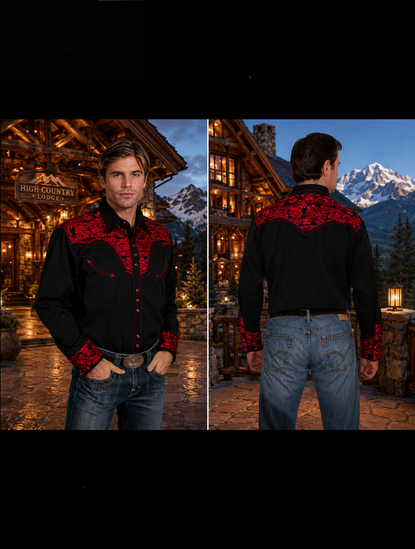 Crimson Floral Tooled Men's Western Shirt