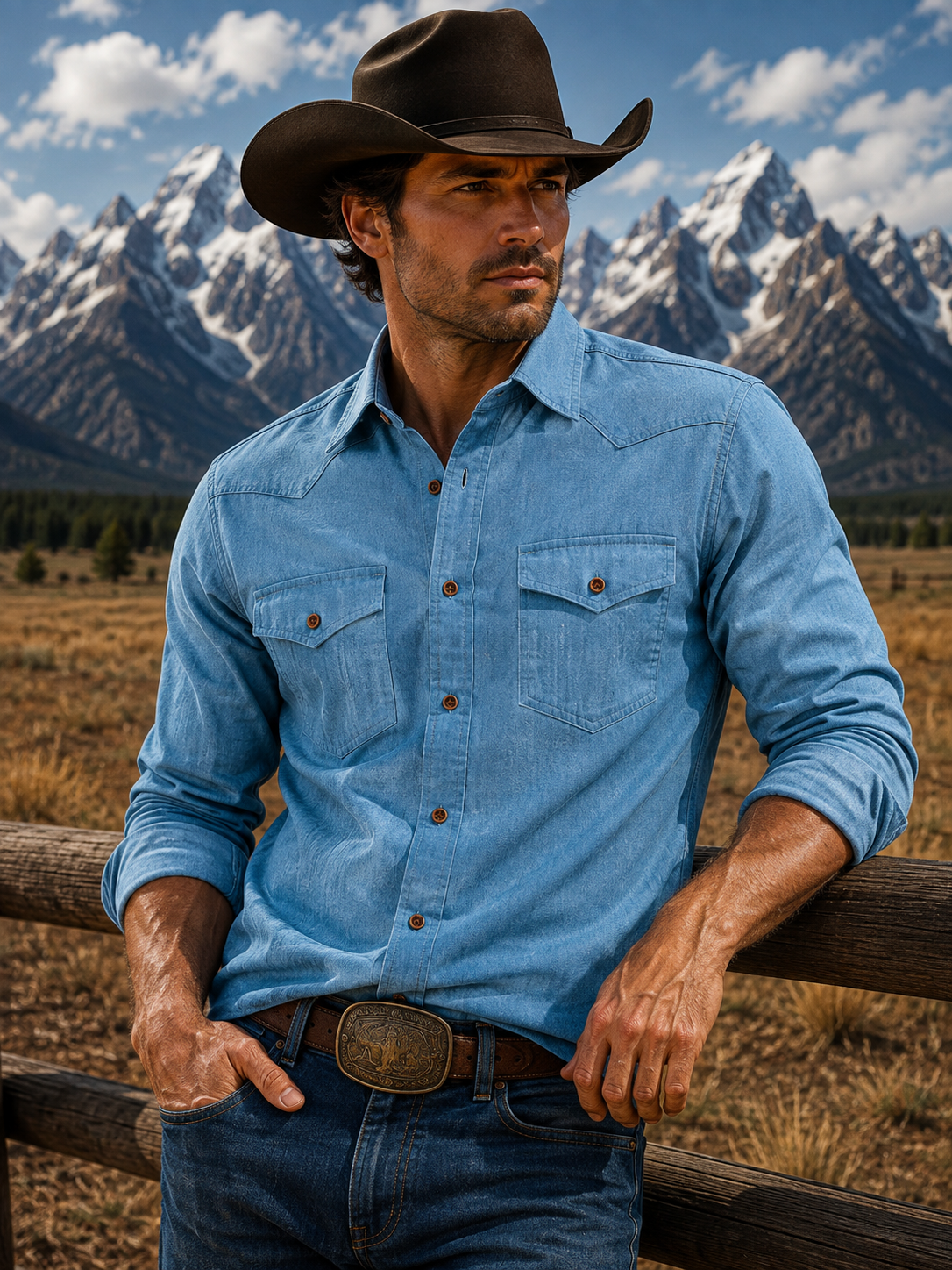 Casual Long Sleeve Denim Shirt with Pockets