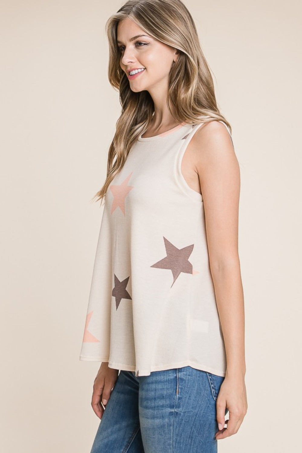 BOMBOM Star Print Round Neck Tank in Size S, M, L, XL