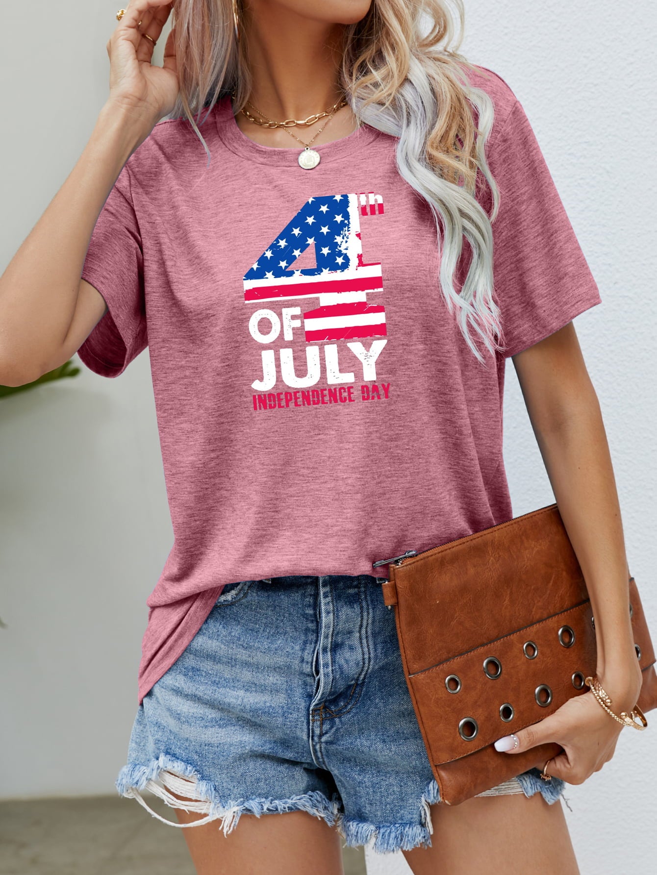 4th OF JULY INDEPENDENCE DAY Graphic Tee Dusty Pink