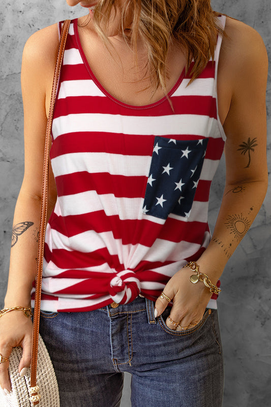 Star and Stripe Scoop Neck Tank White