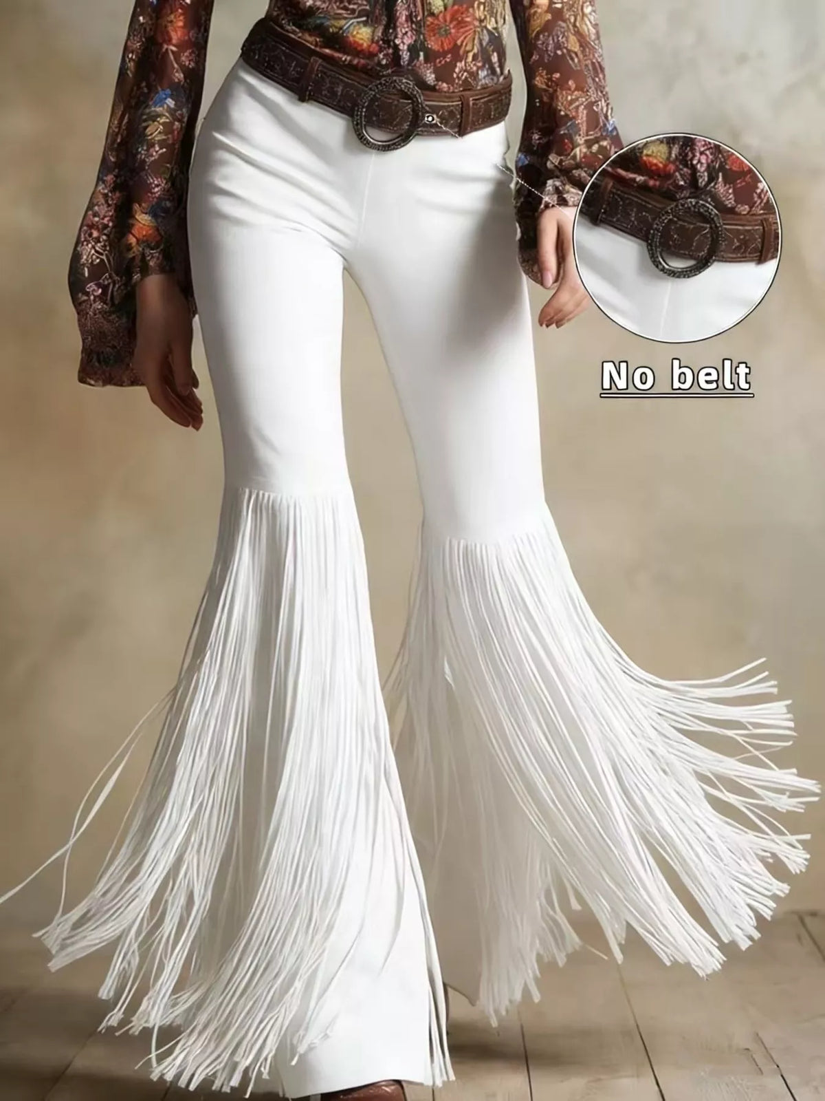 Fringe Flare Pants White