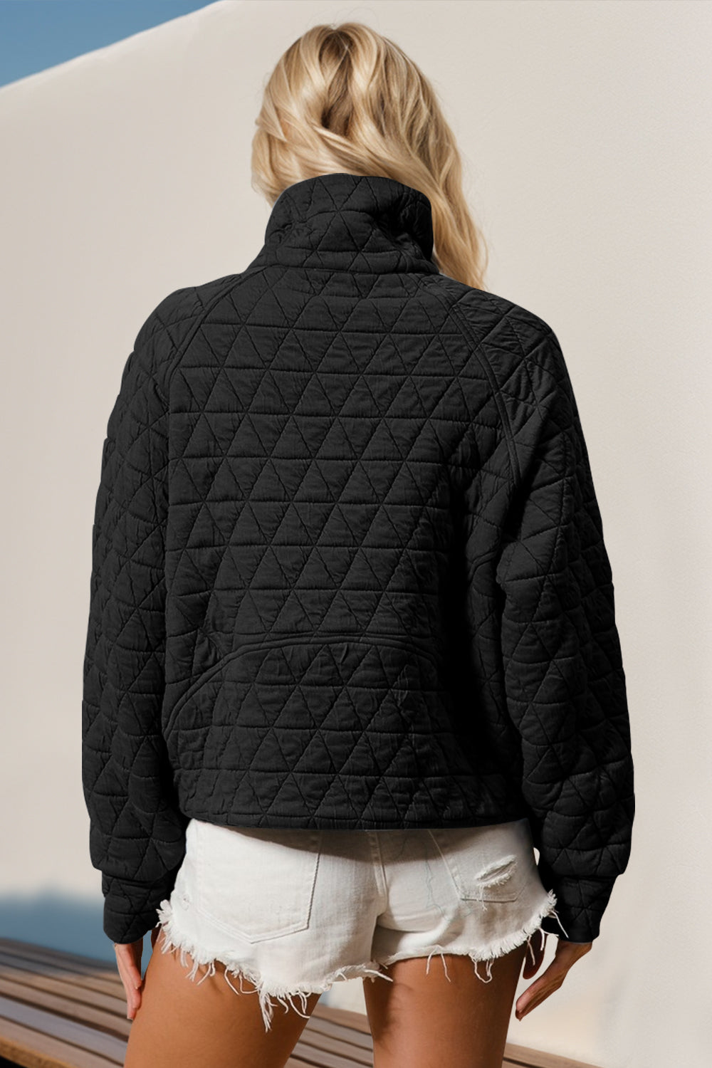 Half Zip Quilted Sweatshirt with Pockets