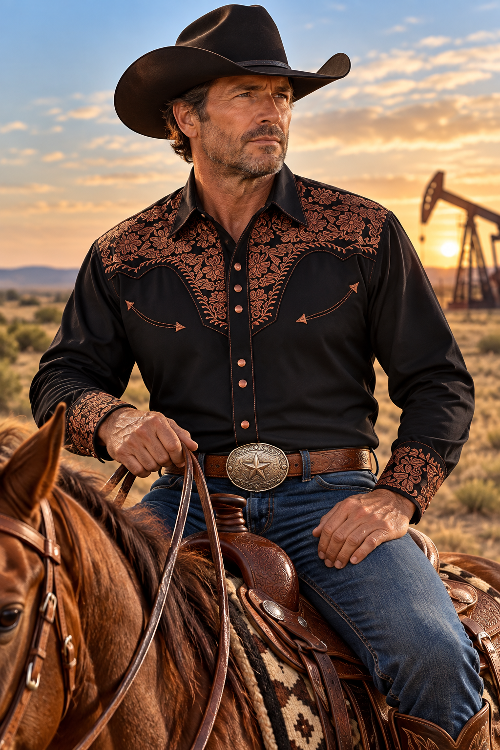 Copper Floral Tooled Western Shirt
