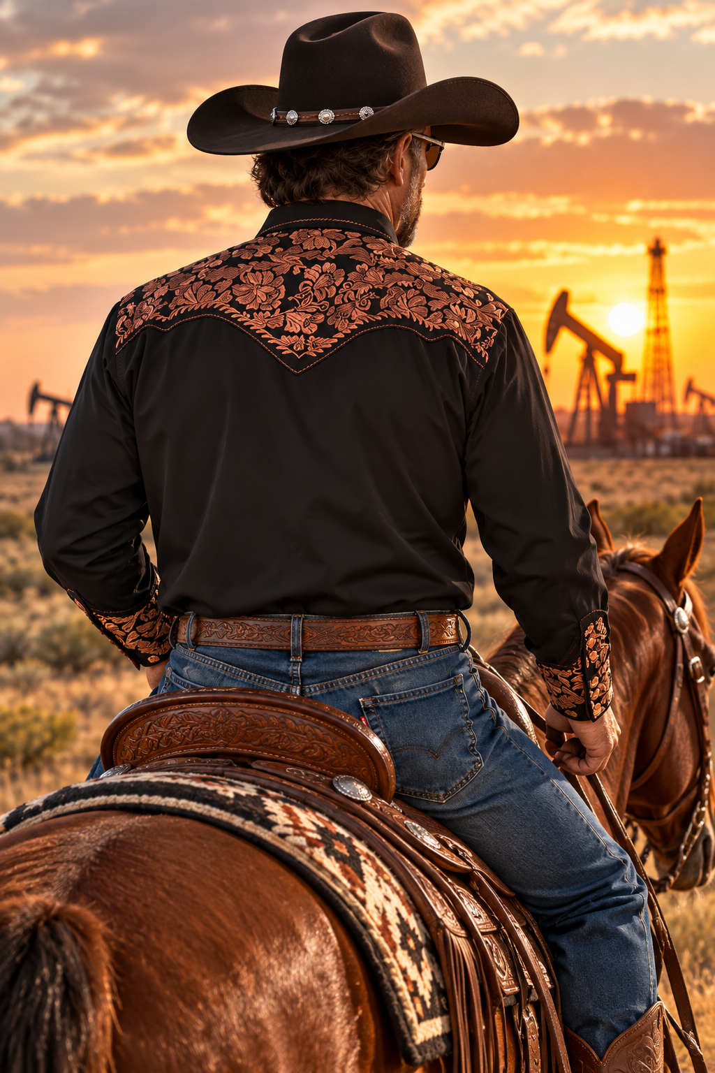 Copper Floral Tooled Western Shirt