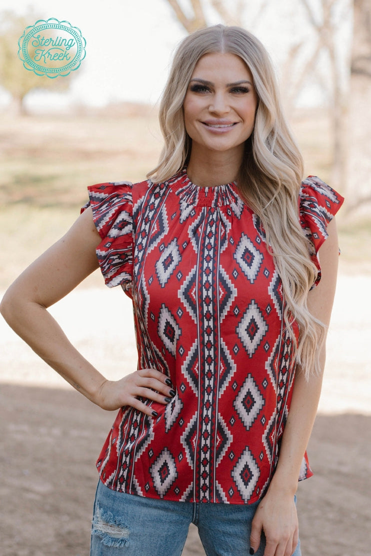 Babydoll Top Red Aztec by Sterling Kreek in Size XS, S, M, L, XL, 2XL, 3XL