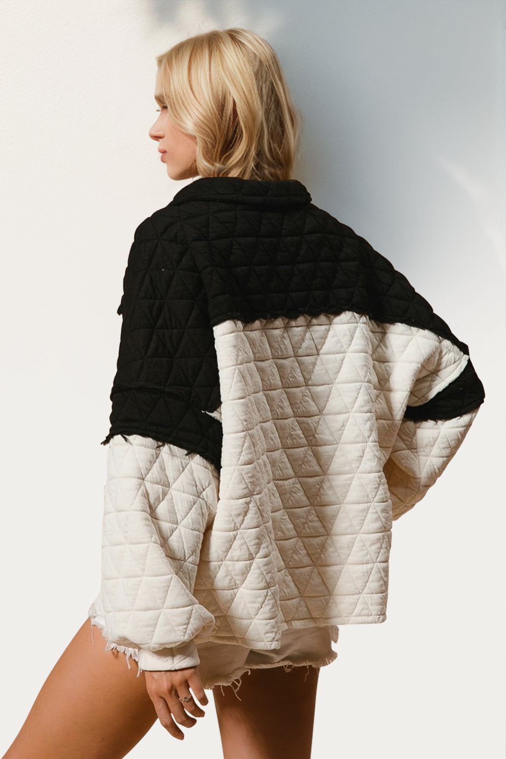 Quarter Button Contrast Quilted Sweatshirt