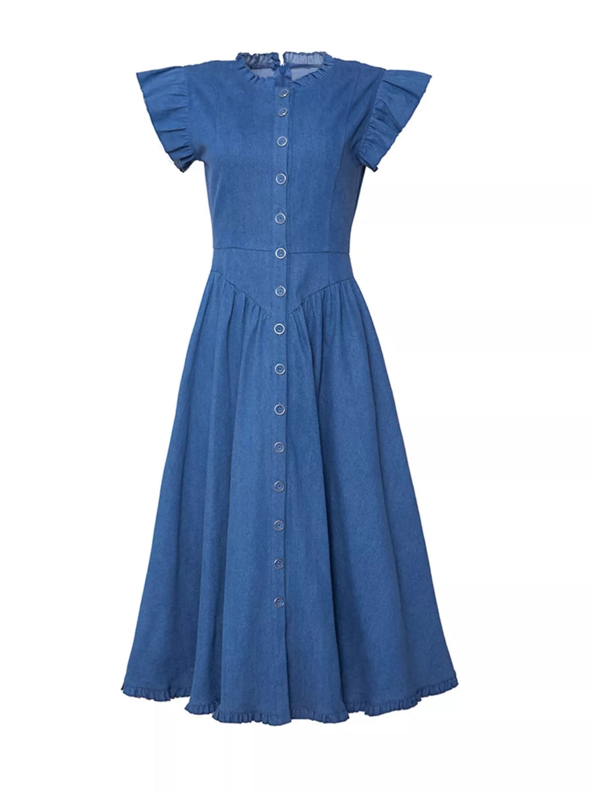 Ruffled Cap Sleeve Denim Dress