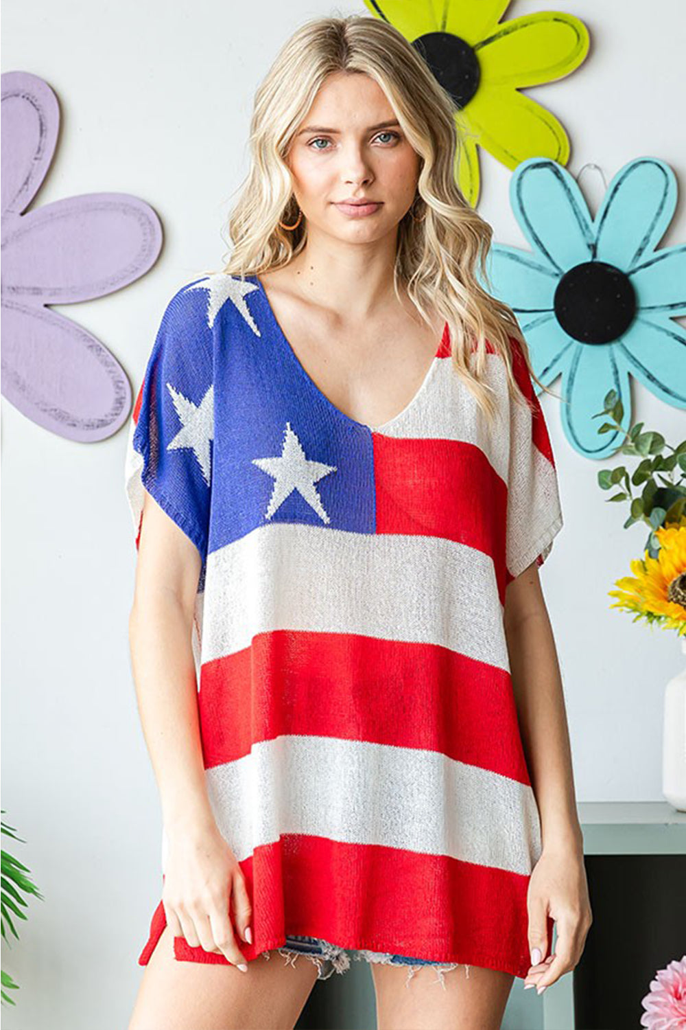 USA Flag Knit Top in Size S, M, L, XL, 2XL, 3XL