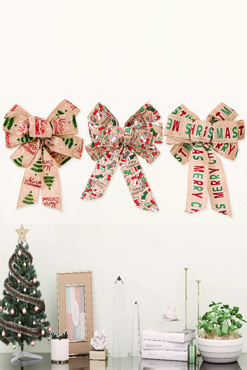 3-Pack Christmas Bow Ornaments Socks Christmas Tree Letter One Size 3 Pack