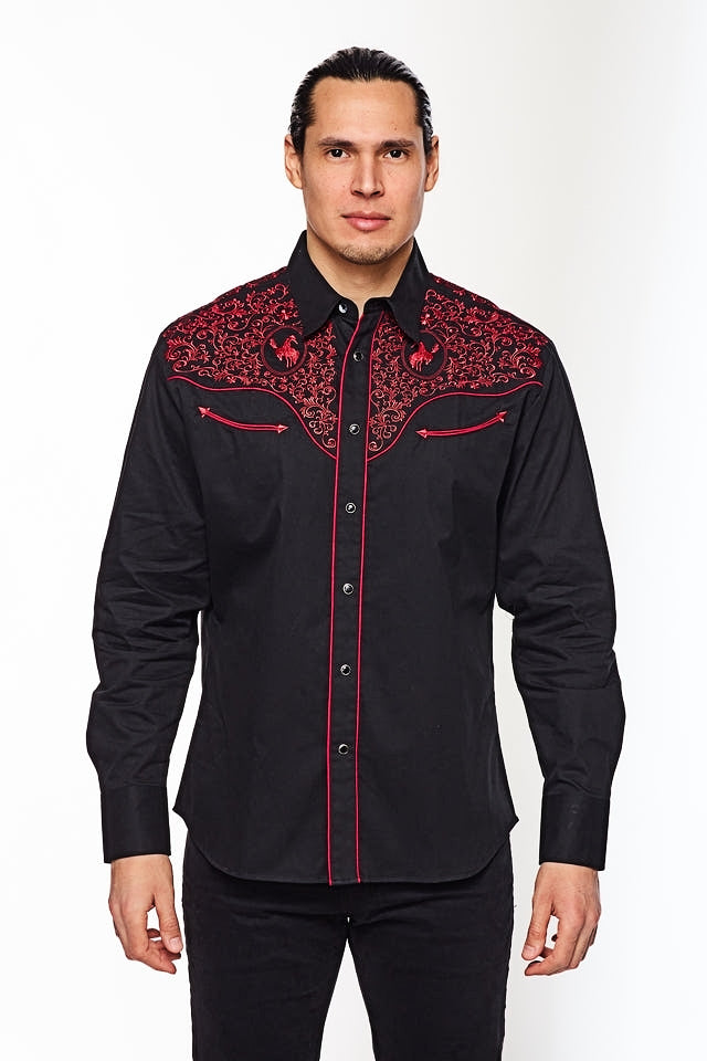 Gold Buckle Cowboy Embroidered Bareback Rider Shirt in Black by Rodeo Clothing in Size M, L, XL, or XXL