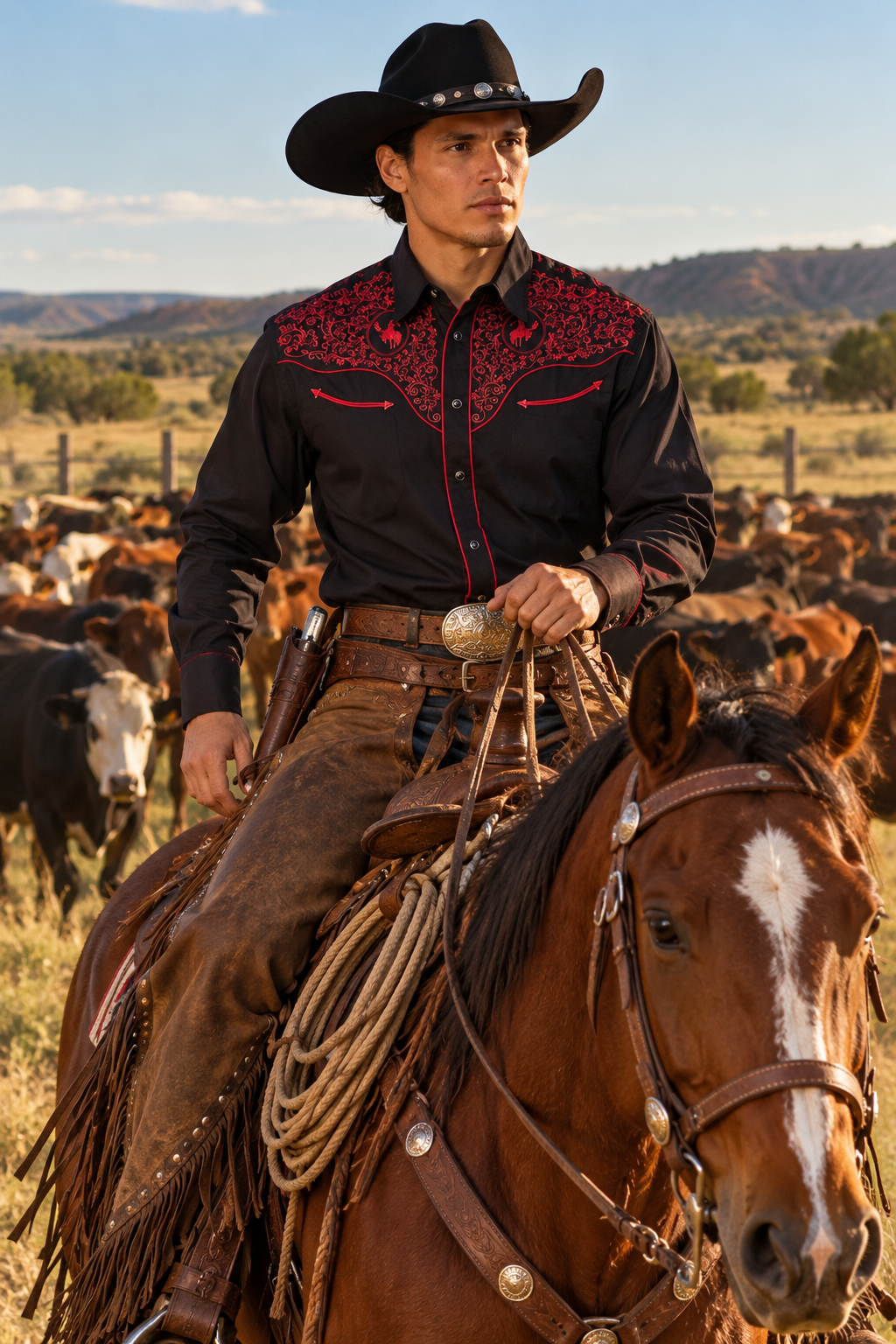 Gold Buckle Cowboy Embroidered Bareback Rider Shirt