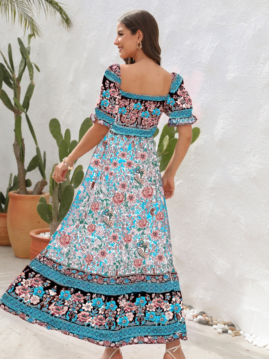 Vaquera Bonita Floral Flounce Sleeve Dress in 5 Color Choices in Size S, M, L, XL, or 2XL