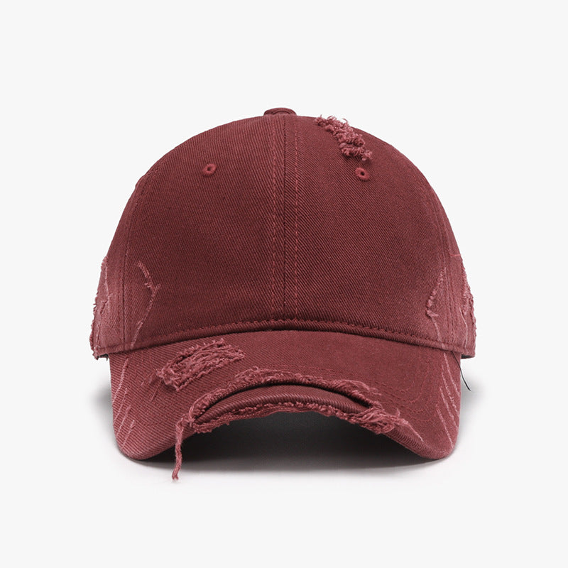 Distressed Adjustable Cotton Hat Wine One Size