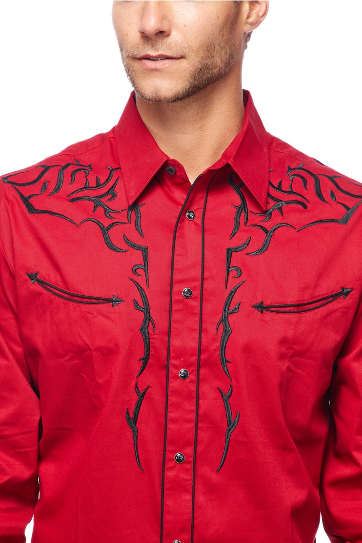 Gold Buckle Cowboy Embroidered Red Shirt by Rodeo Clothing in Size M, L, XL, or XXL