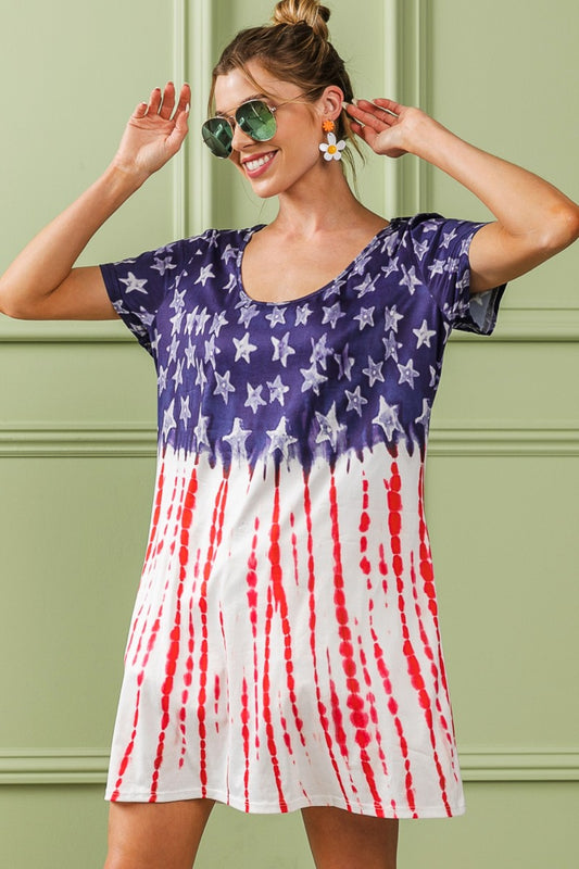 BiBi American Flag Theme Tee Dress Navy Red