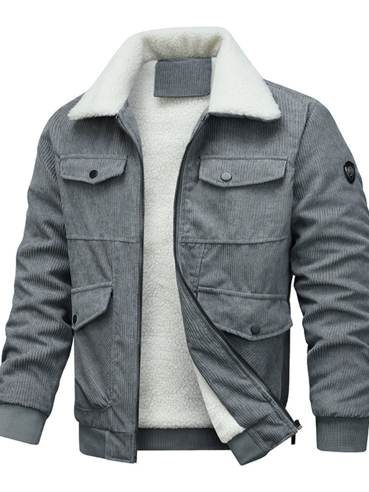 Men's Full Size Sherpa-Lined Corduroy Jacket Plus Size Grey