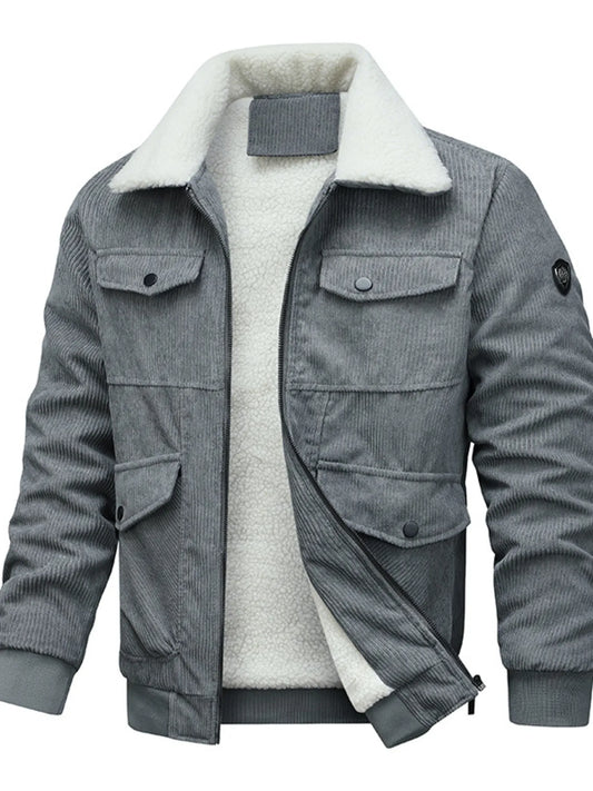 Men's Full Size Sherpa-Lined Corduroy Jacket Plus Size Grey