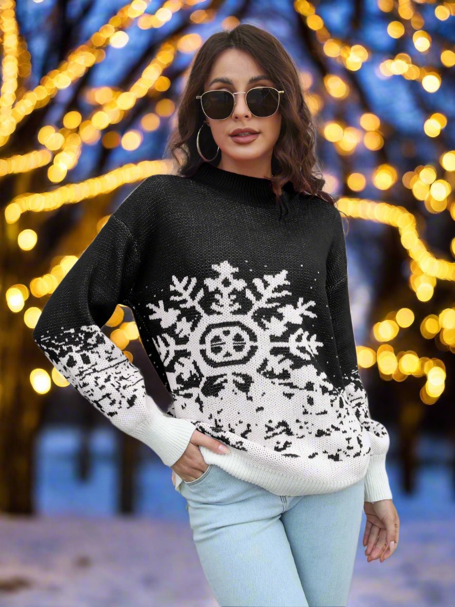 Snowflake Pattern Sweater Black