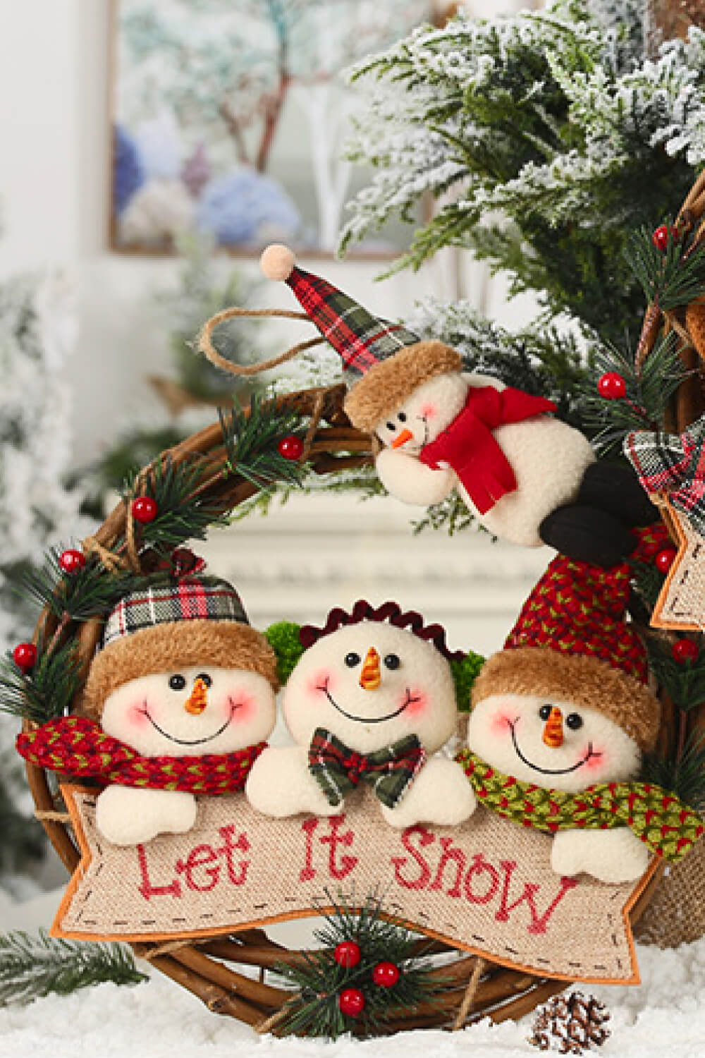 Christmas Element Rattan Wreath Ornaments Snowman One Size