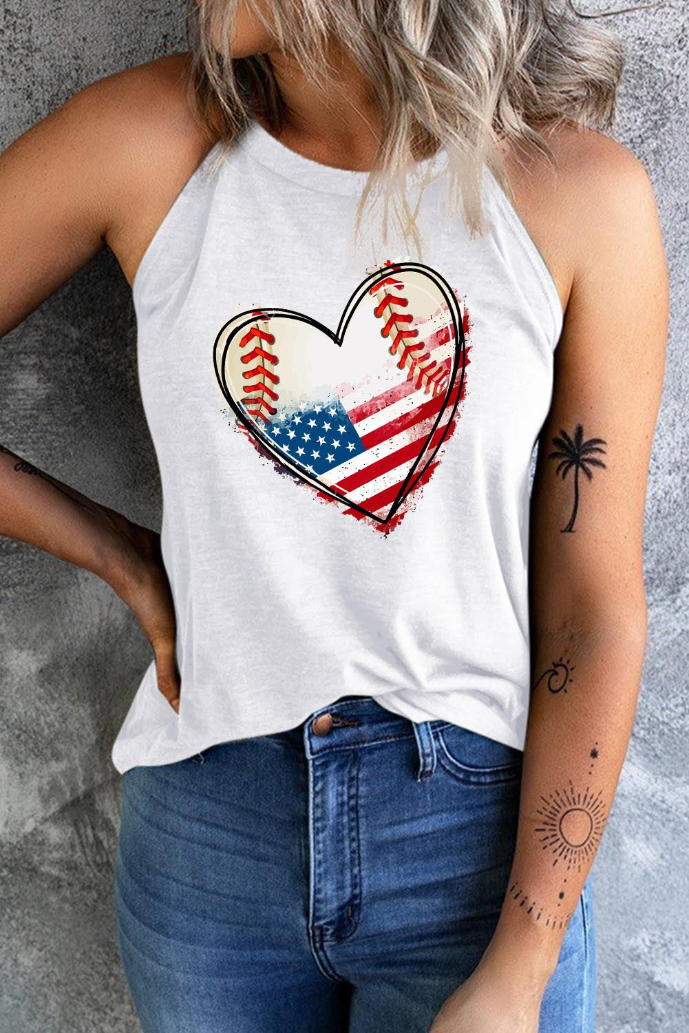 US Flag Heart Graphic Tank in White or Blue in Size XS, S, M, L, XL, 2XL White