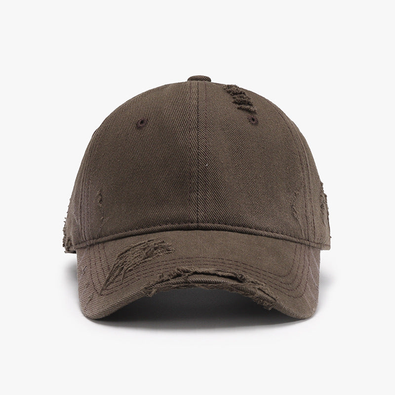 Distressed Adjustable Cotton Hat Coffee Brown One Size