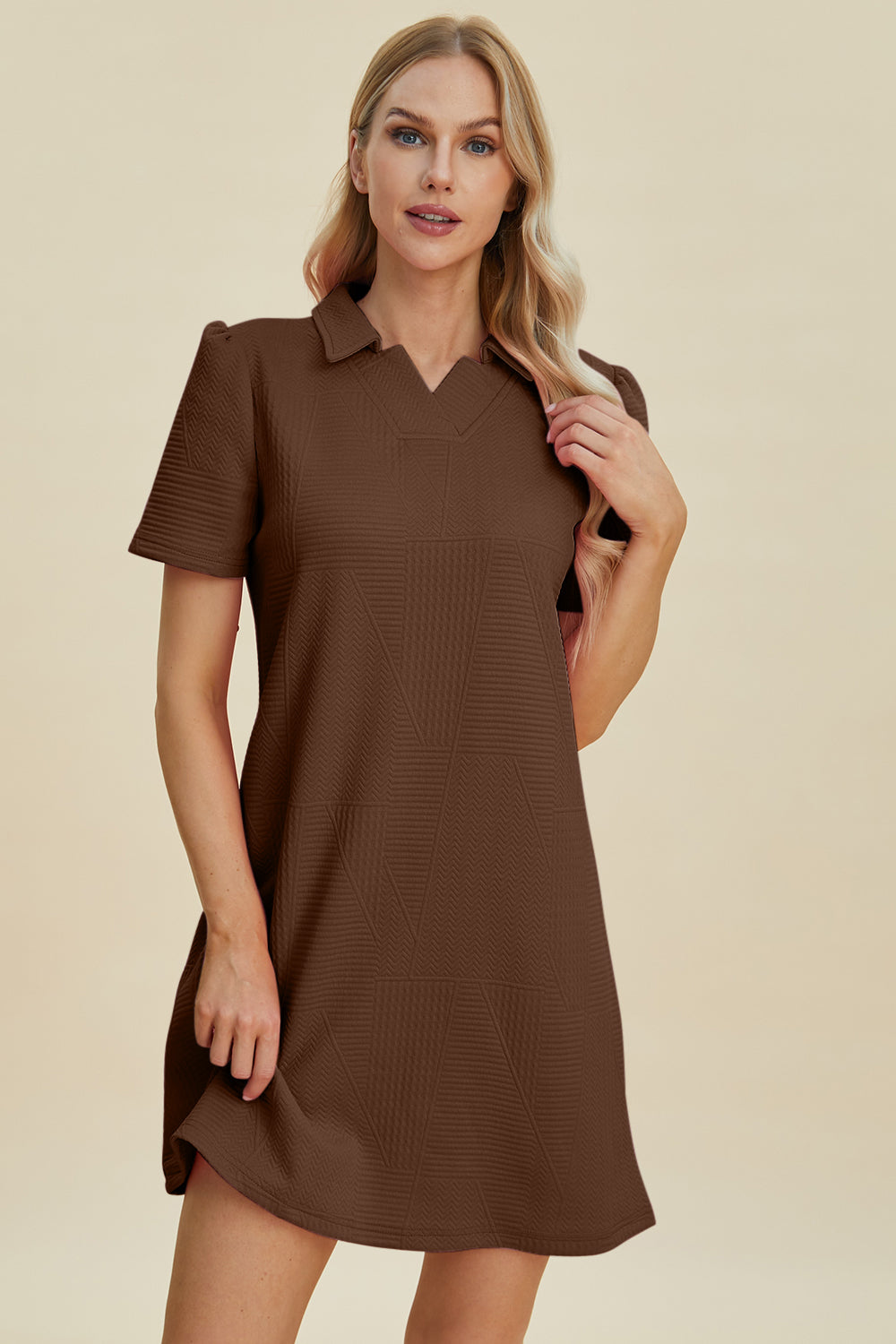 Double Take Textured Short Sleeve Dress in 5 Color Choices in Size S, M, L, XL, 2XL, 3XL