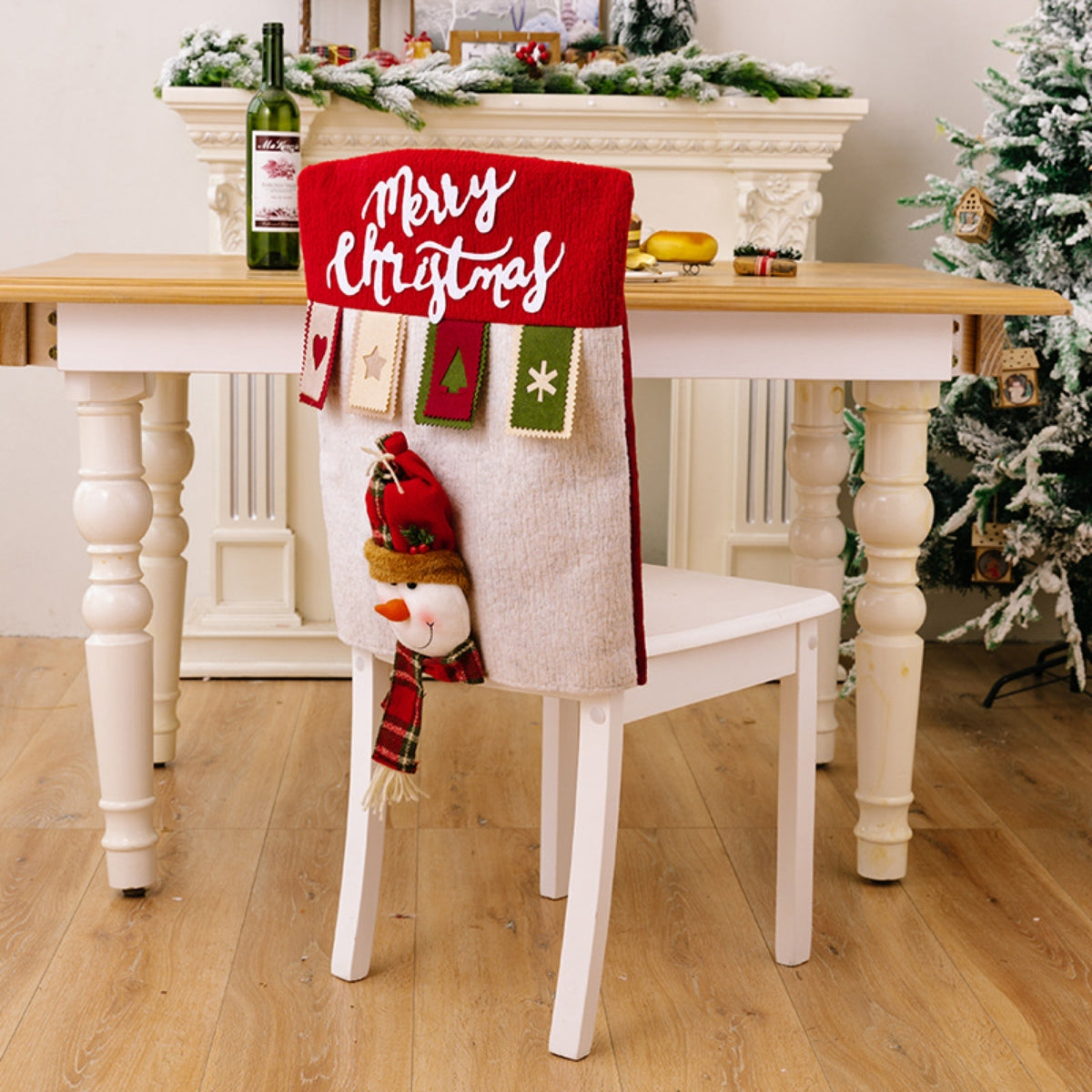 MERRY CHRISTMAS Chair Cover White One Size