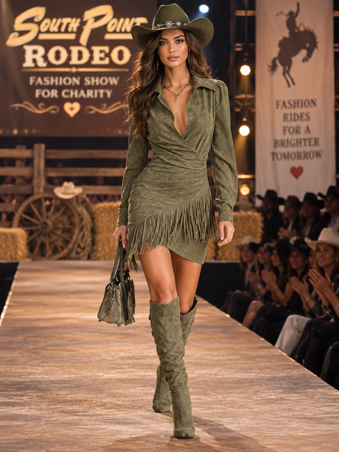 Suede Fringe Long Sleeve Dress