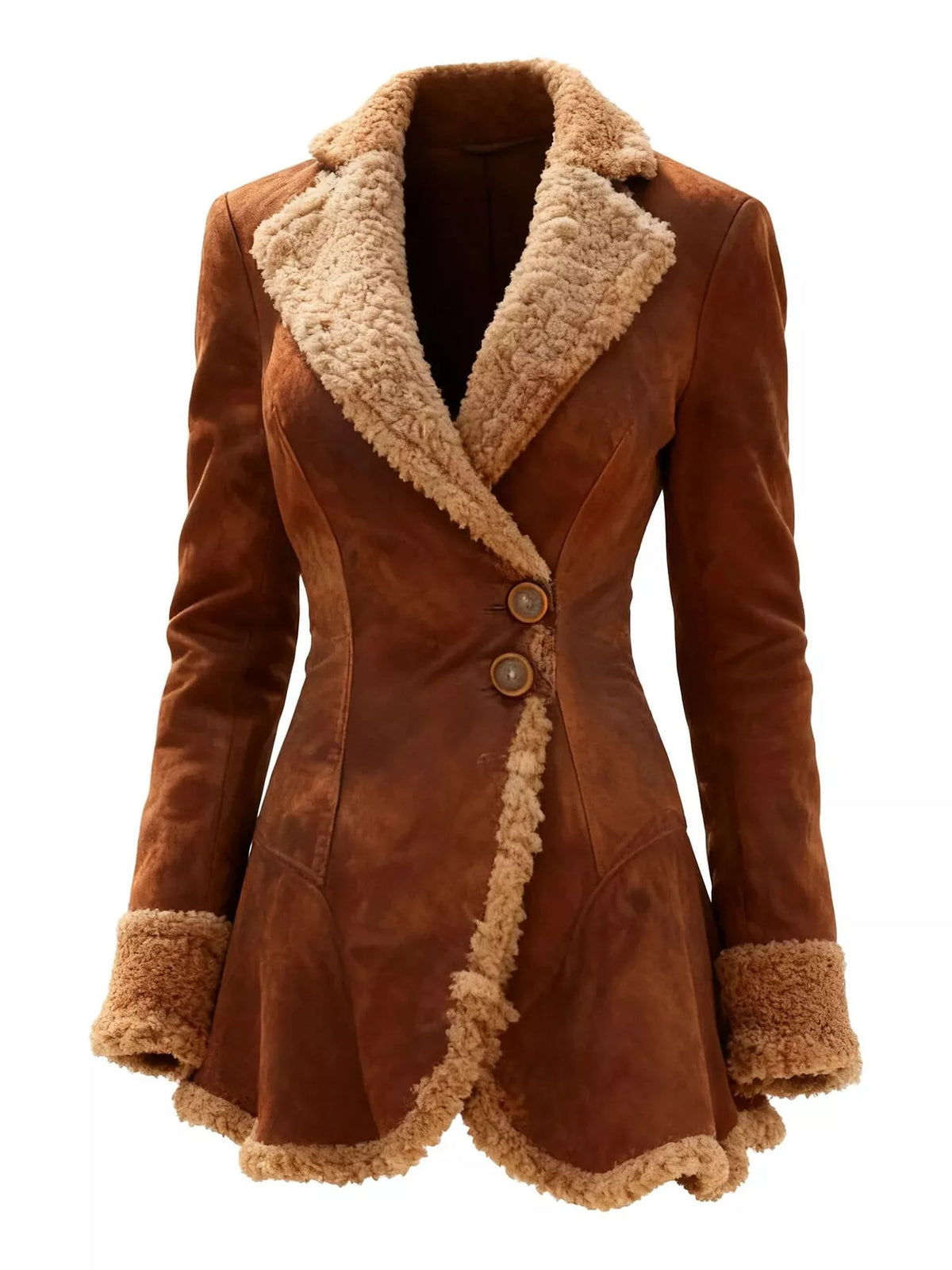 Vintage Suede Sherpa Trimmed Winter Coat Dark Brown