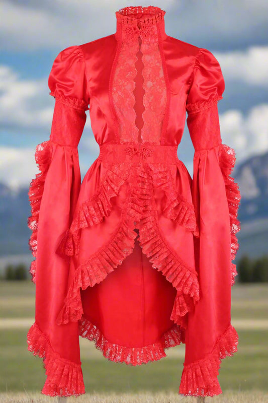 Red Satin and Lace Ruffled Jacket