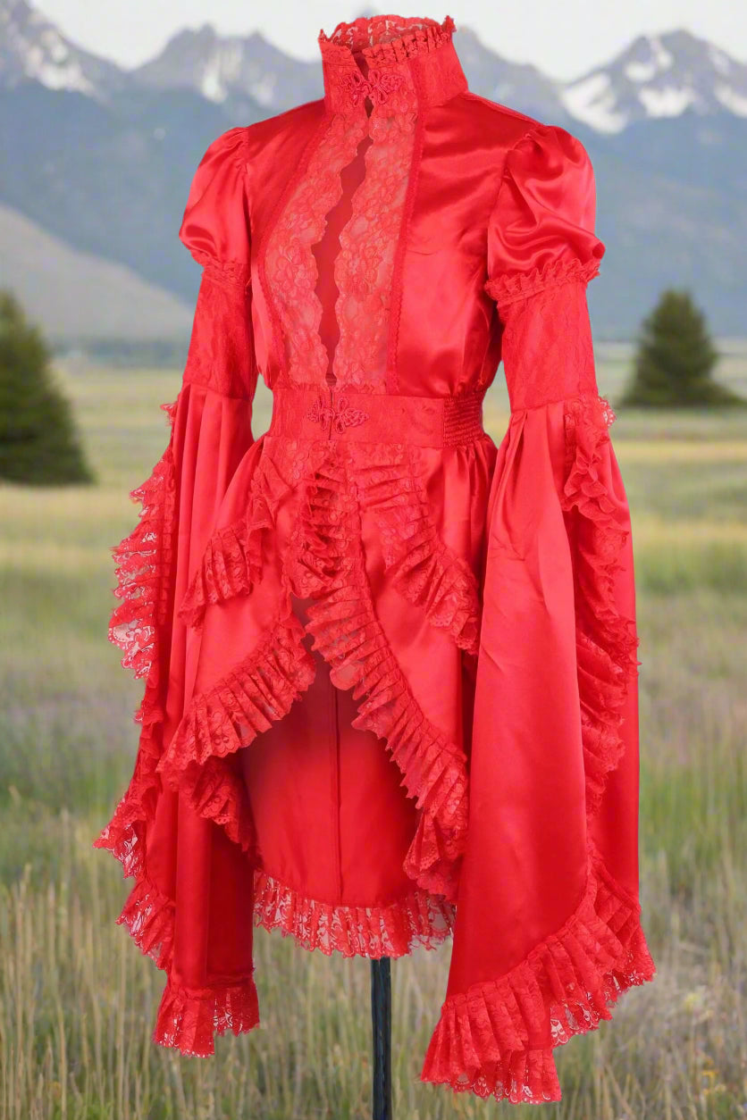 Red Satin and Lace Ruffled Jacket