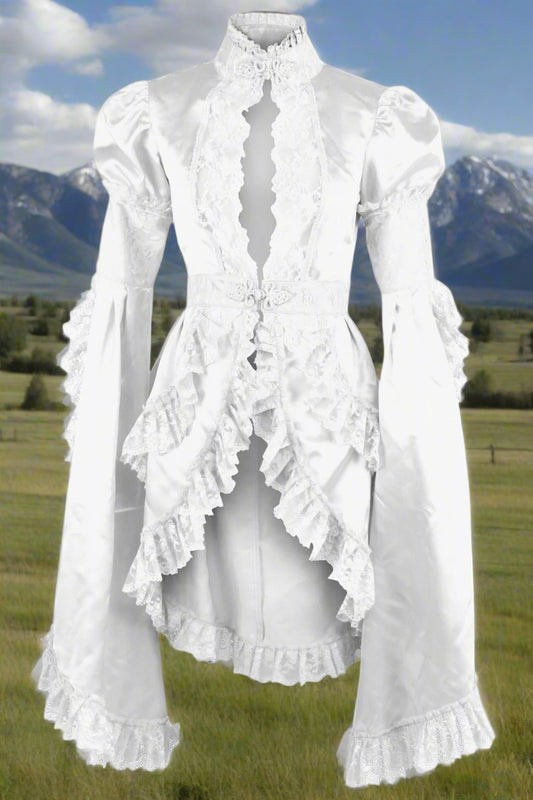 White Satin and Lace Ruffled Jacket