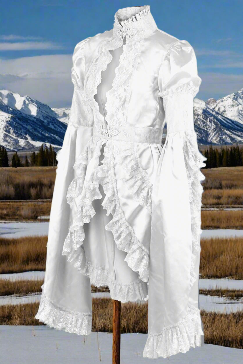 White Satin and Lace Ruffled Jacket