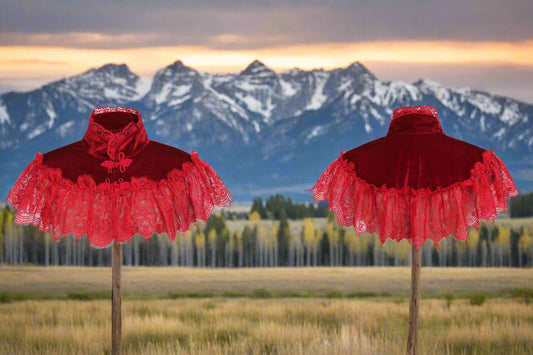 Dark Red Velvet and Lace Capelet