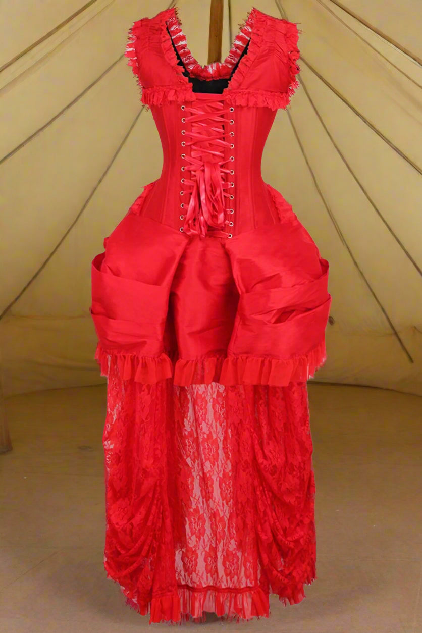 Red Lace Victorian Bustle Corset Dress