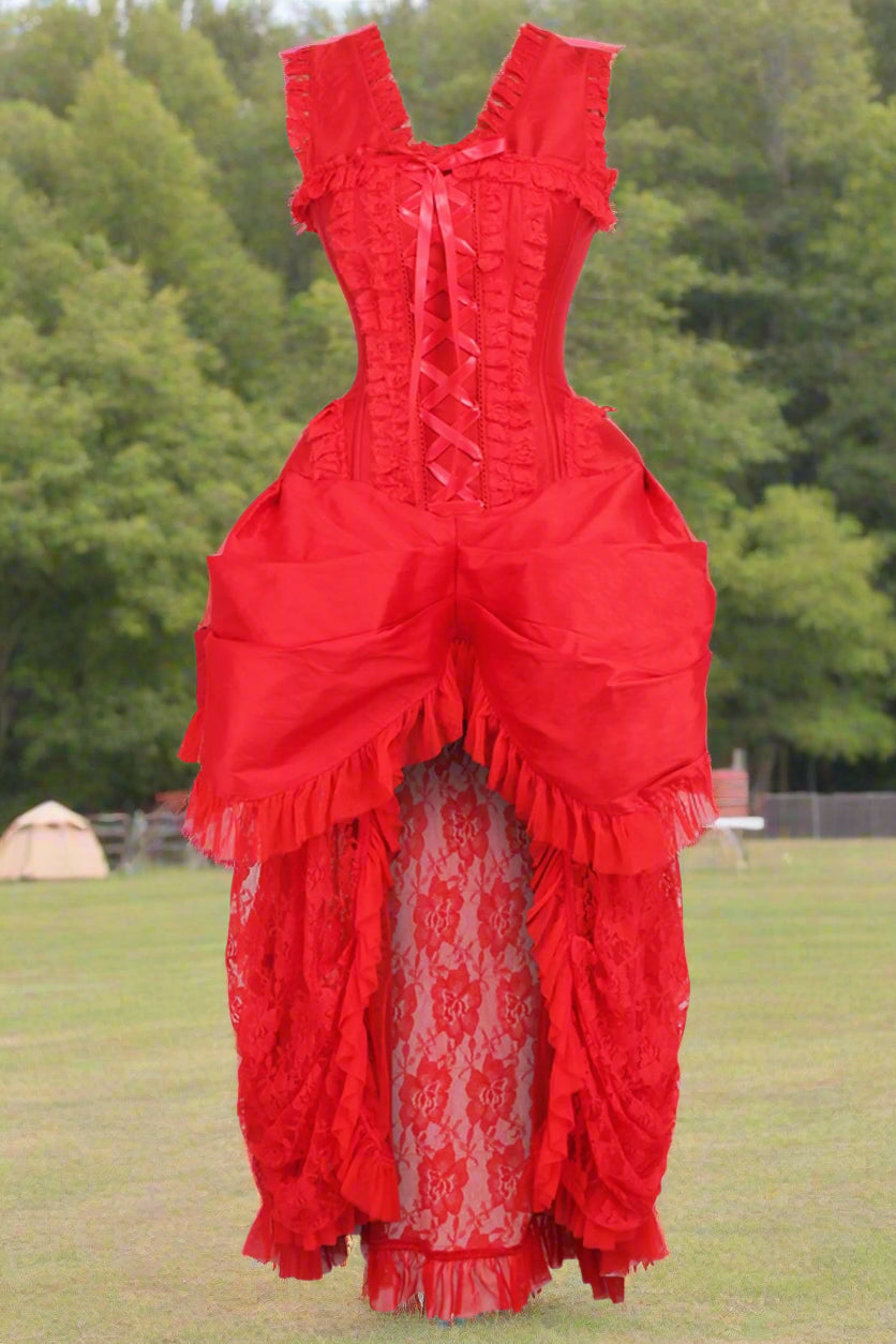 Red Lace Victorian Bustle Corset Dress