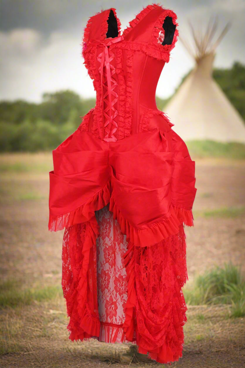 Red Lace Victorian Bustle Corset Dress