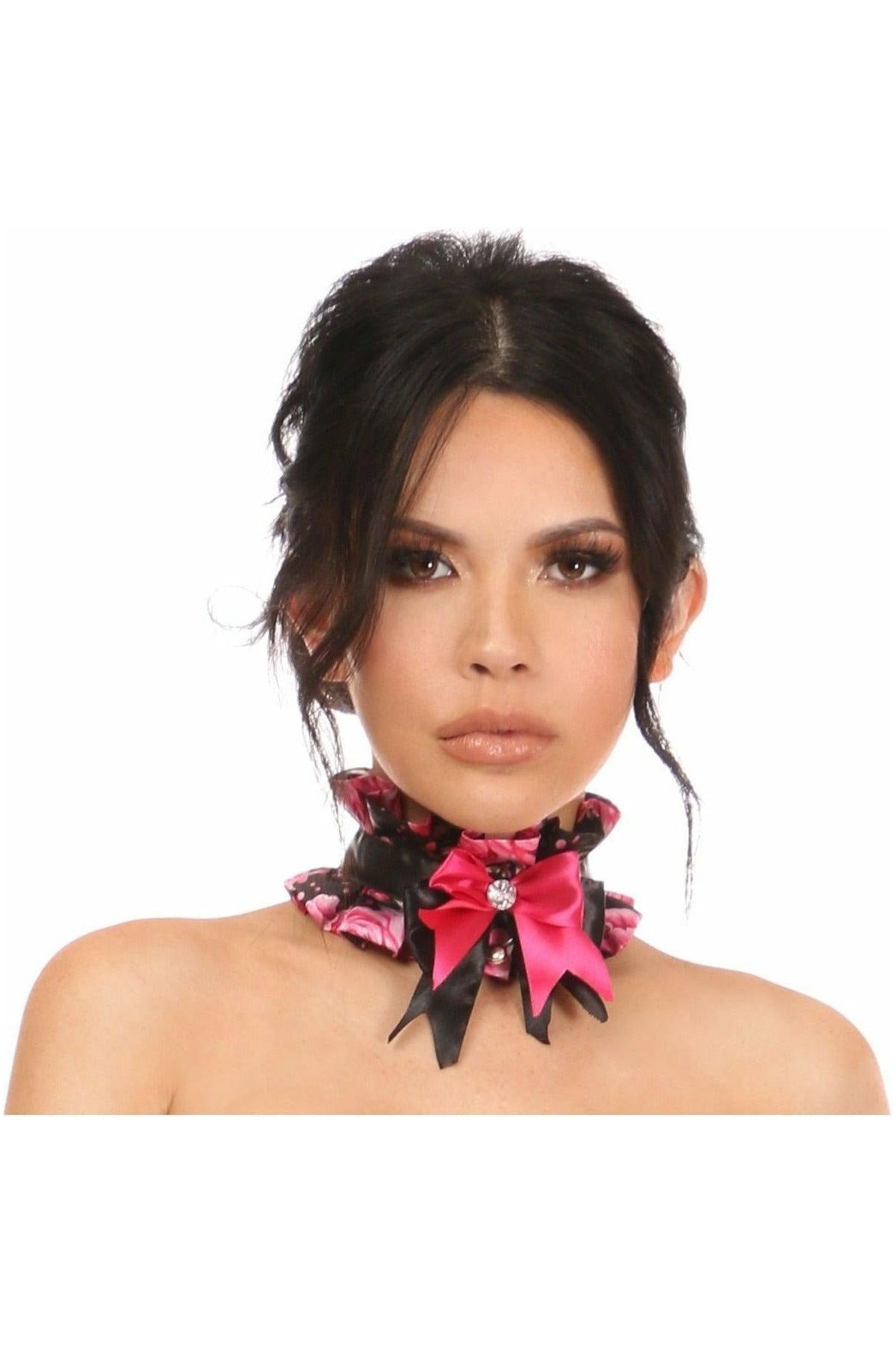 Kitten Collection Pink Floral Satin Choker by Daisy Corsets in Size Regular or Queen