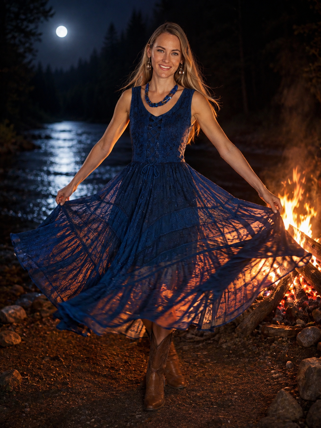Romance at Yellowstone Blue Dress